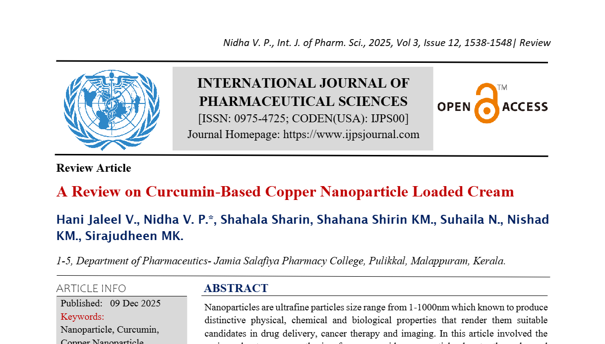 A Review on Curcumin-Based Copper Nanoparticle Loaded Cream