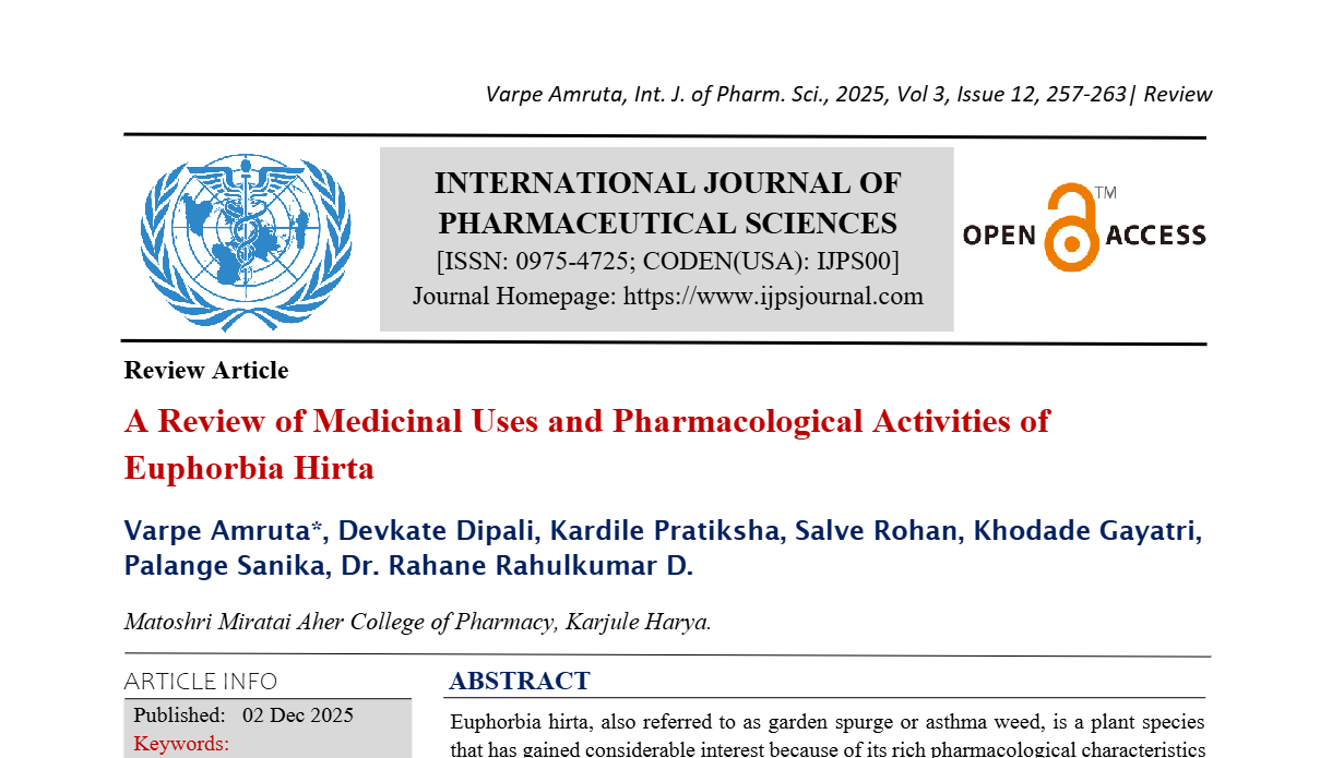 A Review of Medicinal Uses and Pharmacological Activities of Euphorbia Hirta