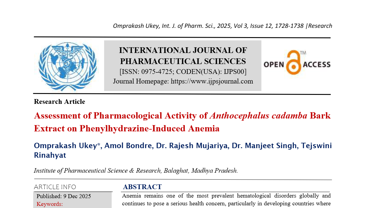 Assessment of Pharmacological Activity of Anthocephalus cadamba Bark Extract on Phenylhydrazine-Induced Anemia