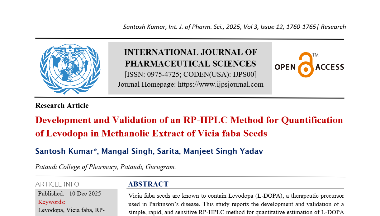 Development and Validation of an RP-HPLC Method for Quantification of Levodopa in Methanolic Extract of Vicia faba Seeds