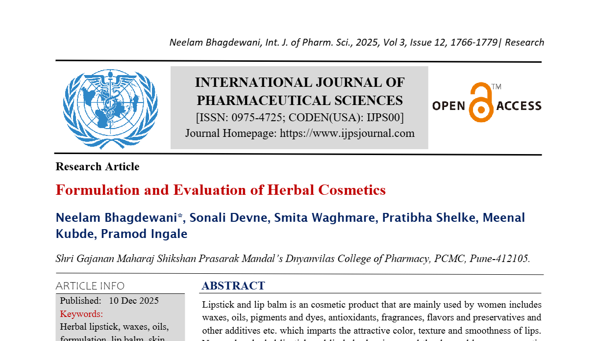 Formulation and Evaluation of Herbal Cosmetics