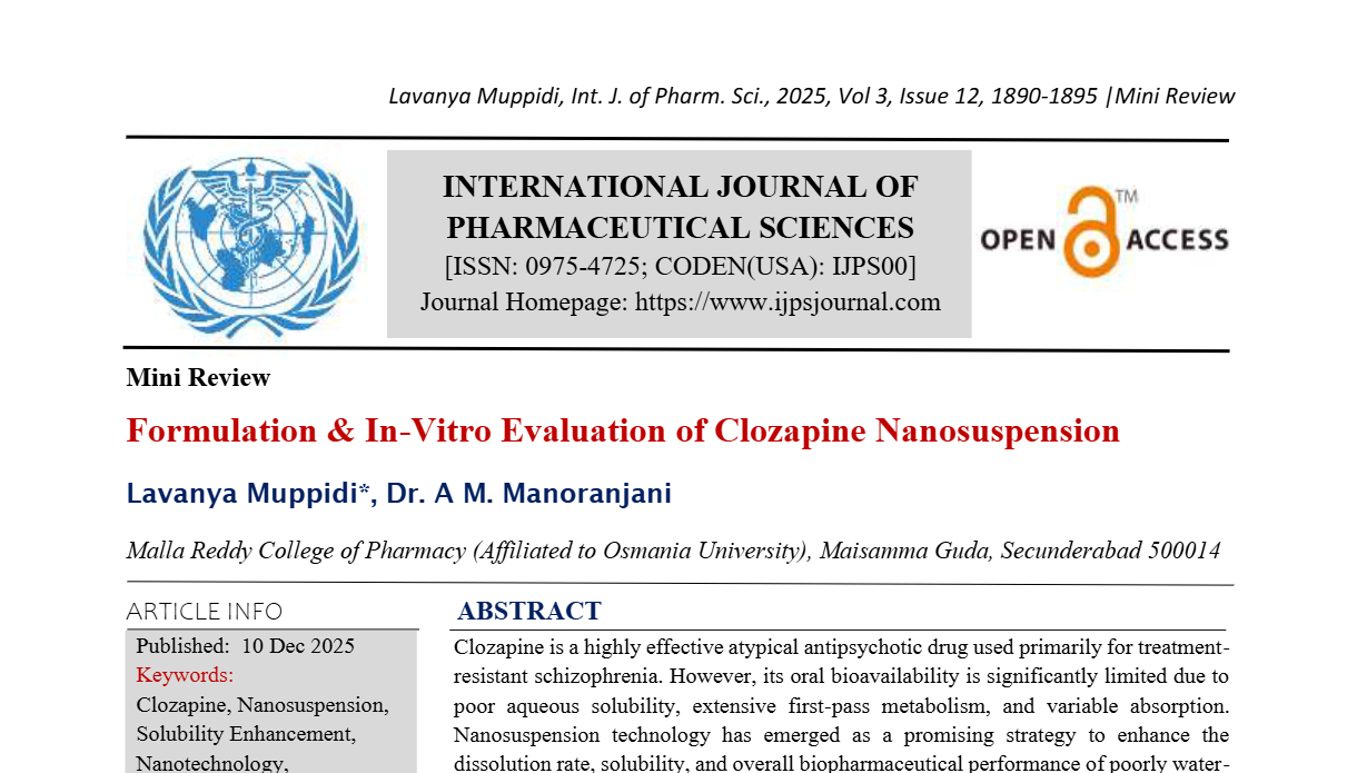 Formulation & In-Vitro Evaluation of Clozapine Nanosuspension