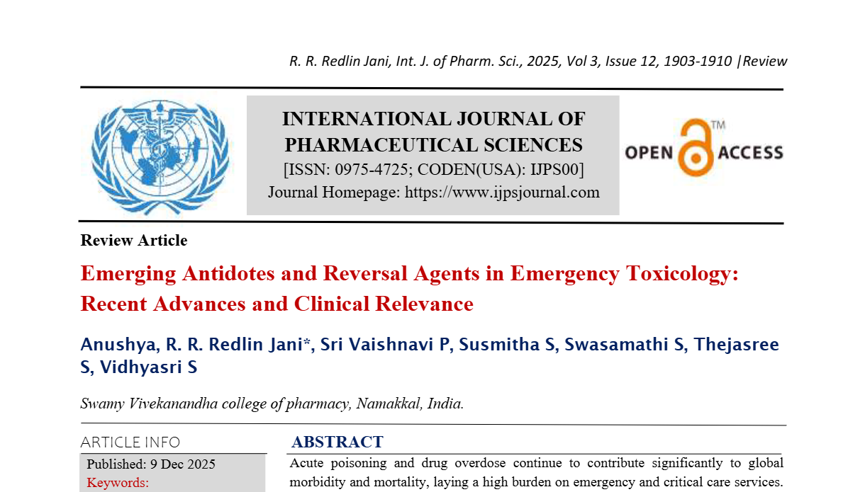 Emerging Antidotes and Reversal Agents in Emergency Toxicology: Recent Advances and Clinical Relevance