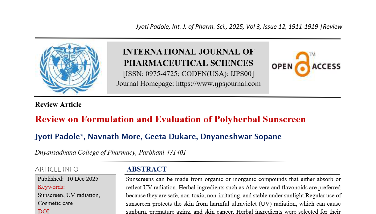 Review on Formulation and Evaluation of Polyherbal Sunscreen