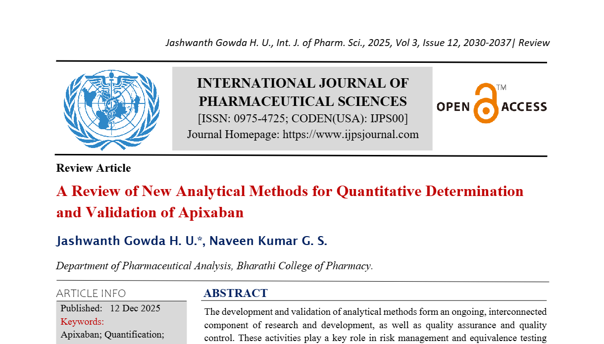 A Review of New Analytical Methods for Quantitative Determination and Validation of Apixaban