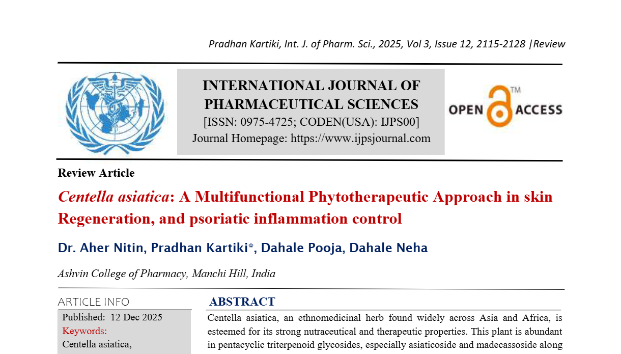 Centella asiatica: A Multifunctional Phytotherapeutic Approach in skin Regeneration, and psoriatic inflammation control 