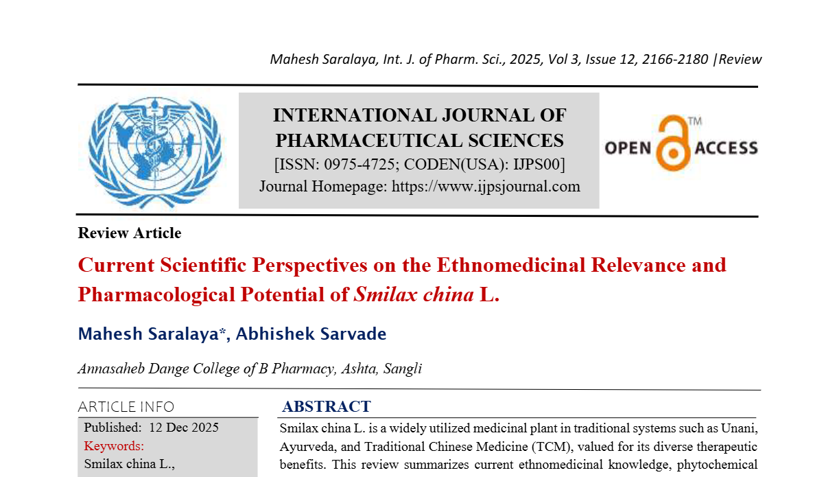Current Scientific Perspectives on the Ethnomedicinal Relevance and Pharmacological Potential of Smilax china L. 