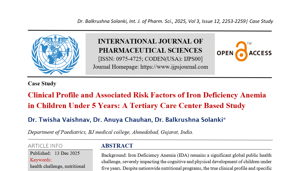 Clinical Profile and Associated Risk Factors of Iron Deficiency Anemia in Children Under 5 Years: A Tertiary Care Center Based Study