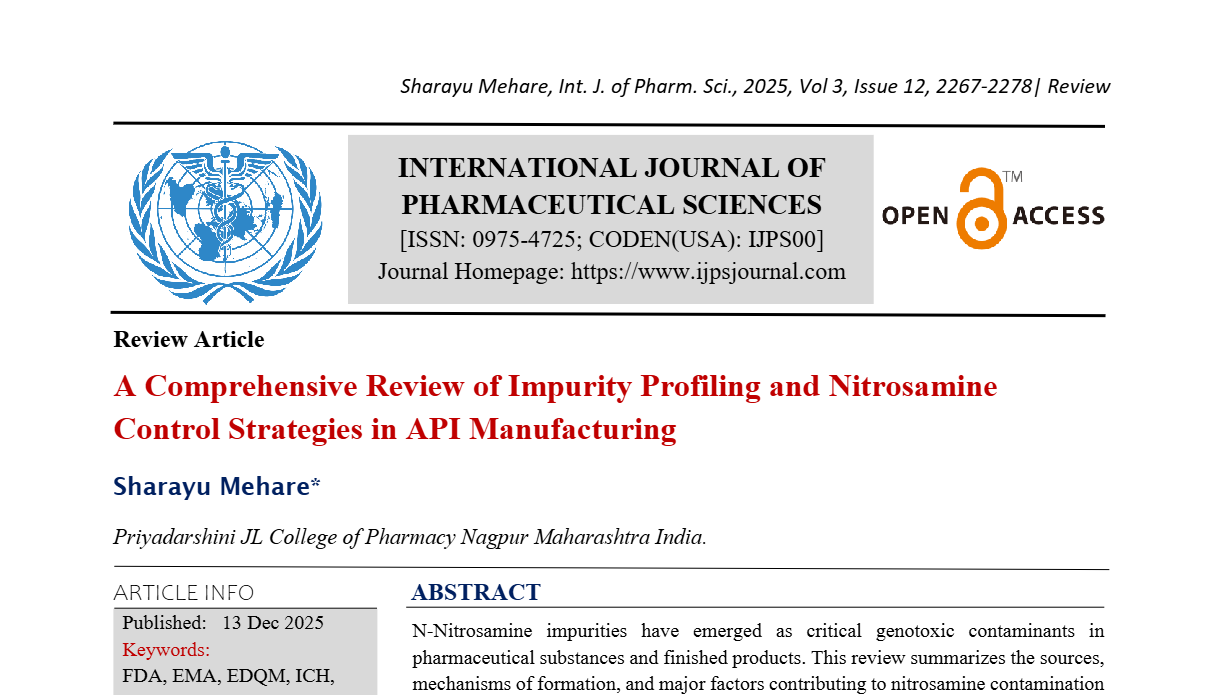A Comprehensive Review of Impurity Profiling and Nitrosamine Control Strategies in API Manufacturing