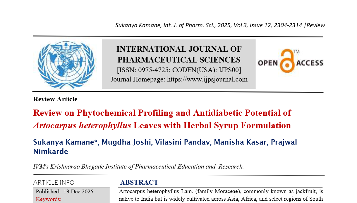 Review on Phytochemical Profiling and Antidiabetic Potential of Artocarpus heterophyllus Leaves with Herbal Syrup Formulation