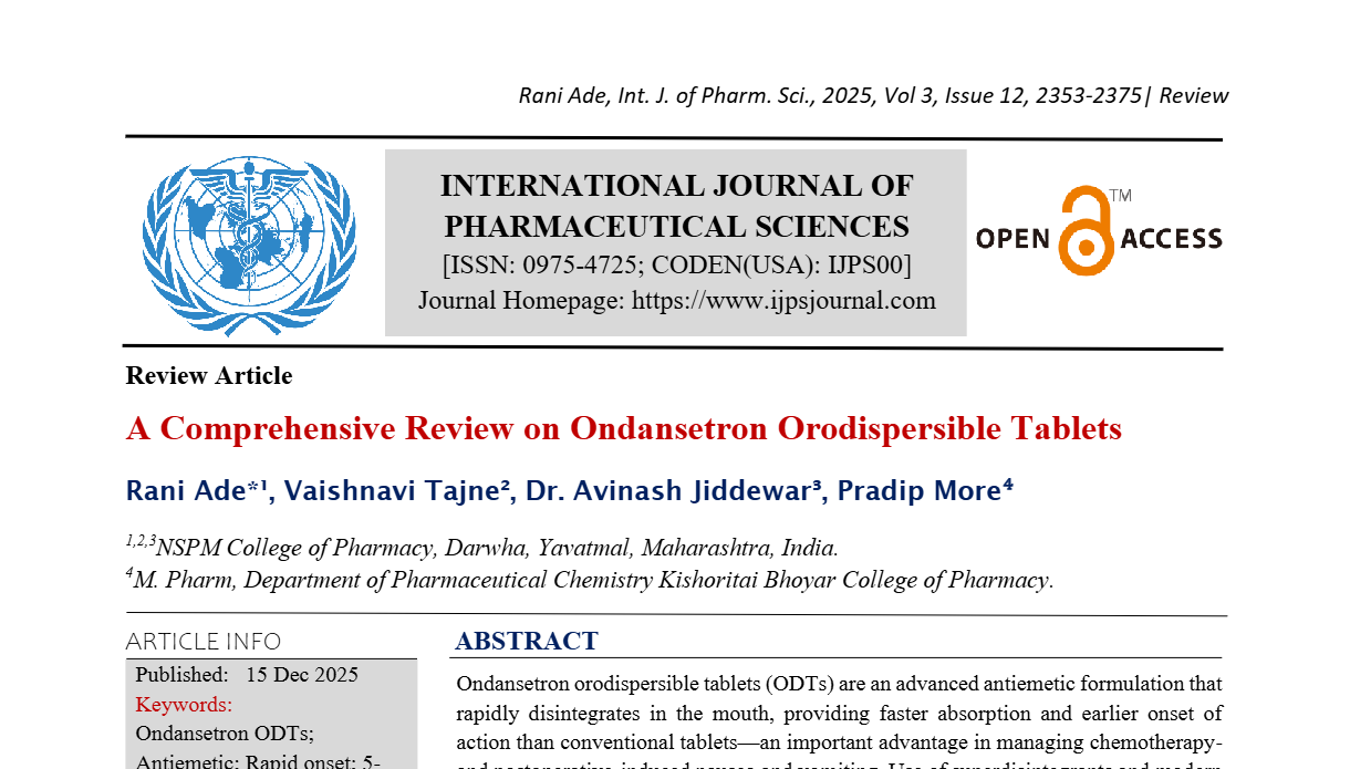 A Comprehensive Review on Ondansetron Orodispersible Tablets
