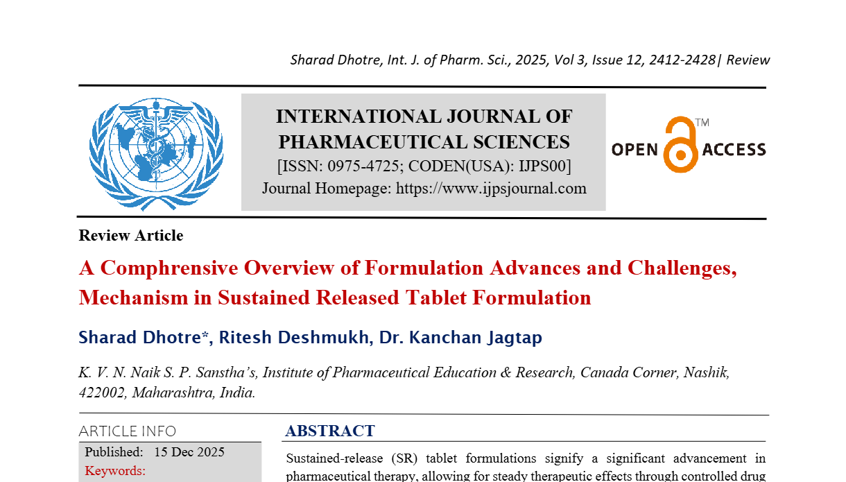 A Comphrensive Overview of Formulation Advances and Challenges, Mechanism in Sustained Released Tablet Formulation