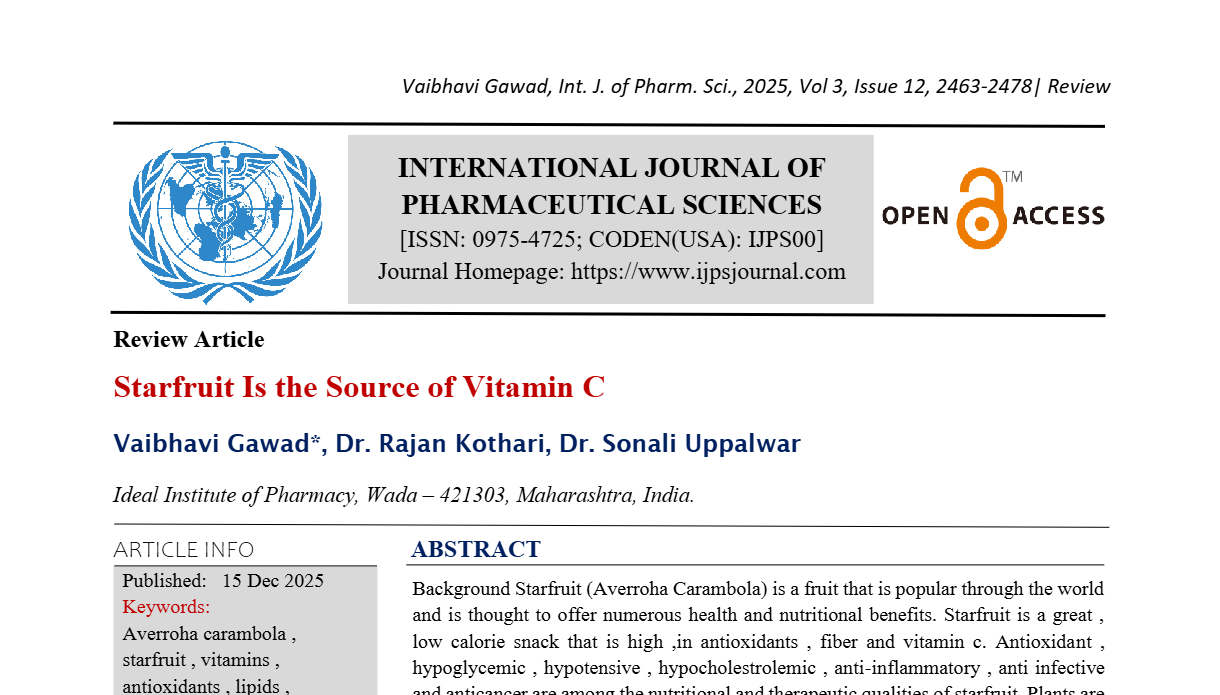 Starfruit Is the Source of Vitamin C