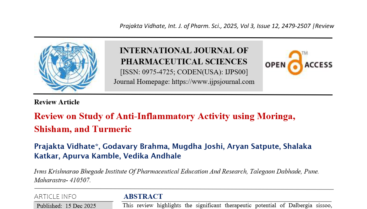 Review on Study of Anti-Inflammatory Activity using Moringa, Shisham, and Turmeric