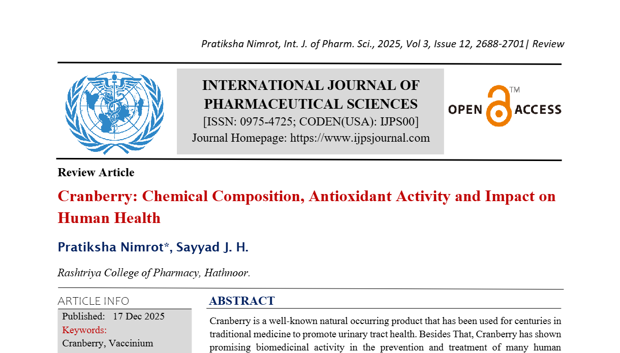 Cranberry: Chemical Composition, Antioxidant Activity and Impact on Human Health