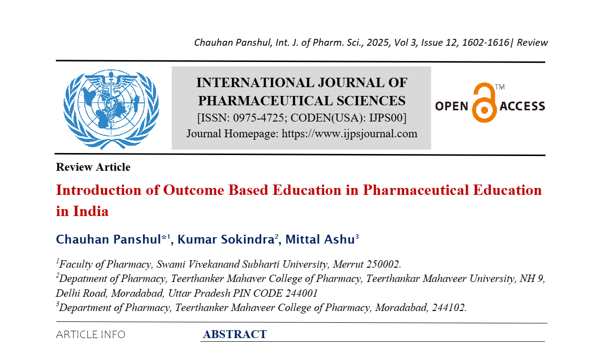 Introduction of Outcome Based Education in Pharmaceutical Education in India