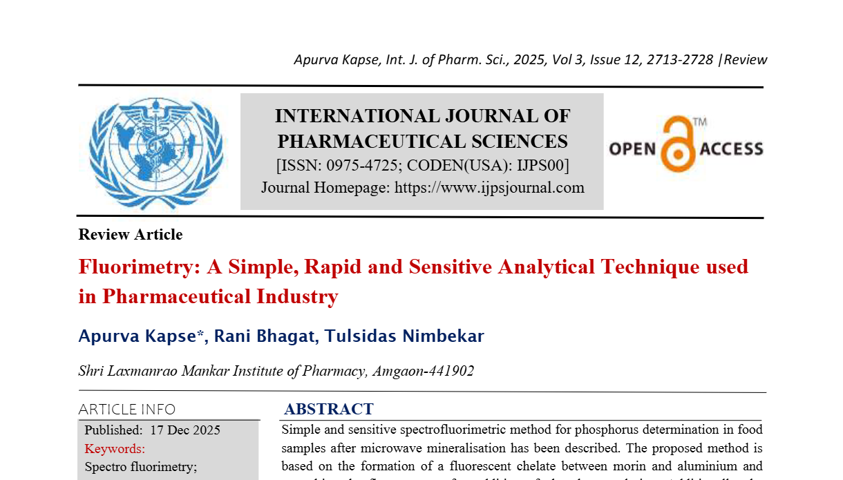 Fluorimetry: A Simple, Rapid and Sensitive Analytical Technique used in Pharmaceutical Industry