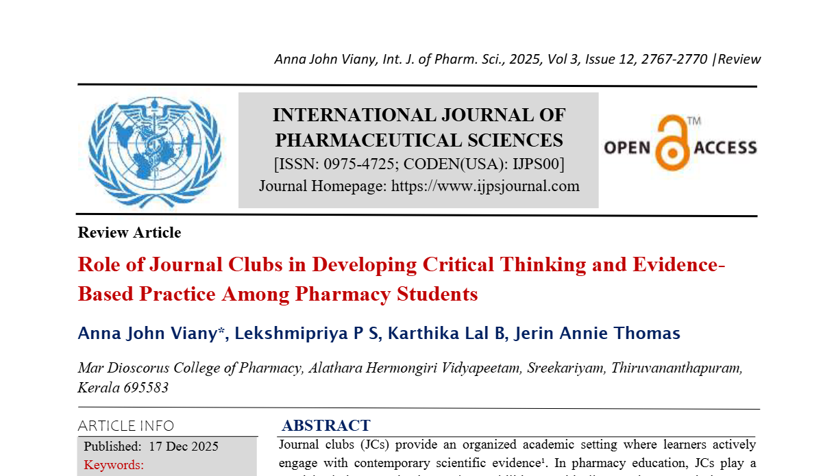 Role of Journal Clubs in Developing Critical Thinking and Evidence-Based Practice Among Pharmacy Students