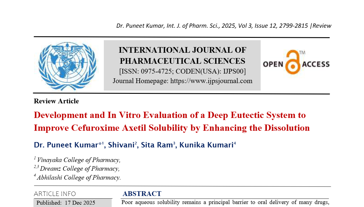 Development and In Vitro Evaluation of a Deep Eutectic System to Improve Cefuroxime Axetil Solubility by Enhancing the Dissolution
