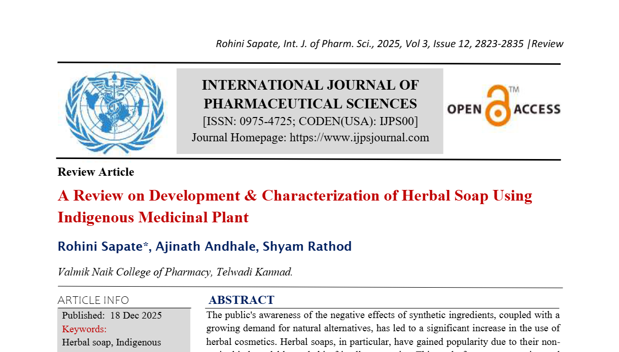 A Review on Development & Characterization of Herbal Soap Using Indigenous Medicinal Plant