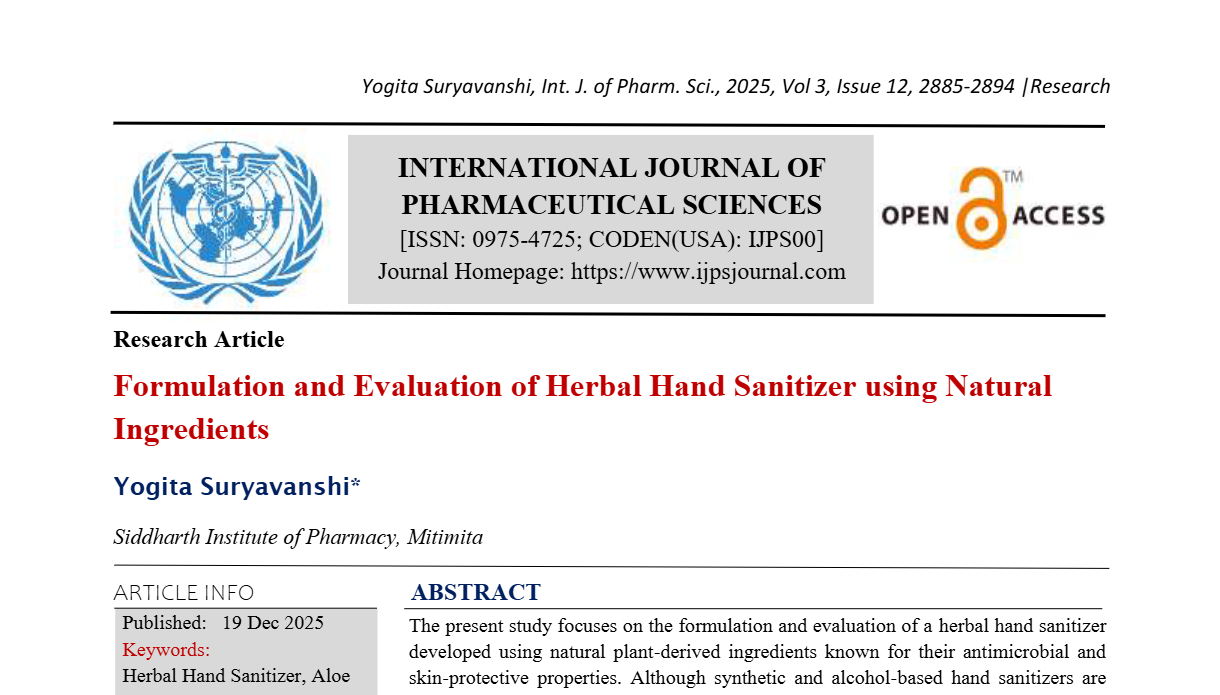Formulation and Evaluation of Herbal Hand Sanitizer using Natural Ingredients