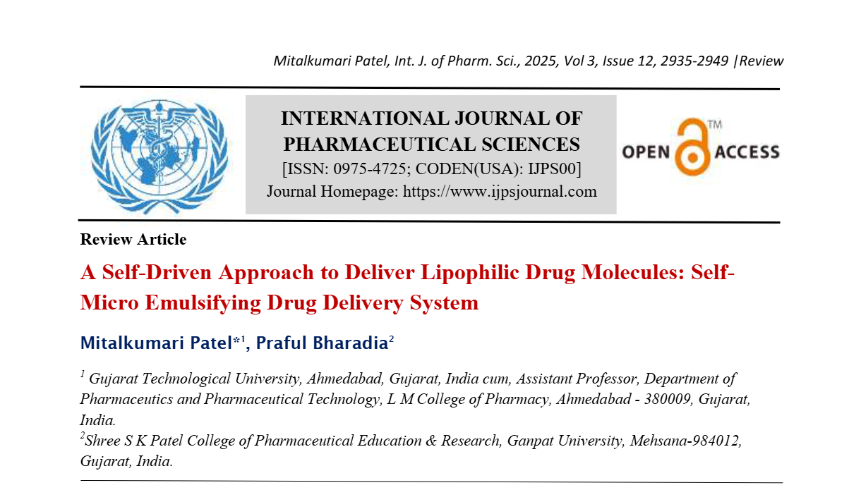 A Self-Driven Approach to Deliver Lipophilic Drug Molecules: Self-Micro Emulsifying Drug Delivery System
