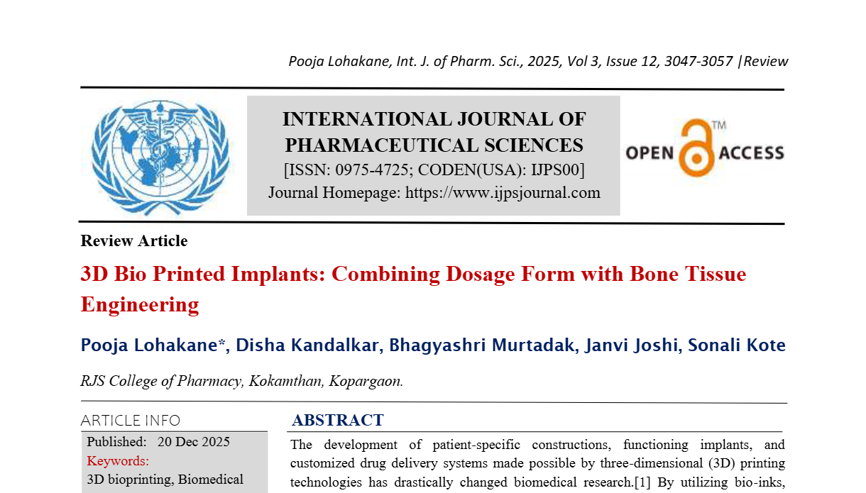 3D Bio Printed Implants: Combining Dosage Form with Bone Tissue Engineering