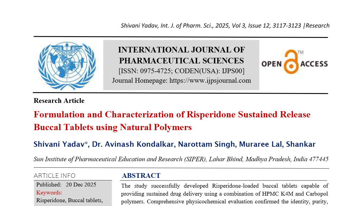 Formulation and Characterization of Risperidone Sustained Release Buccal Tablets using Natural Polymers