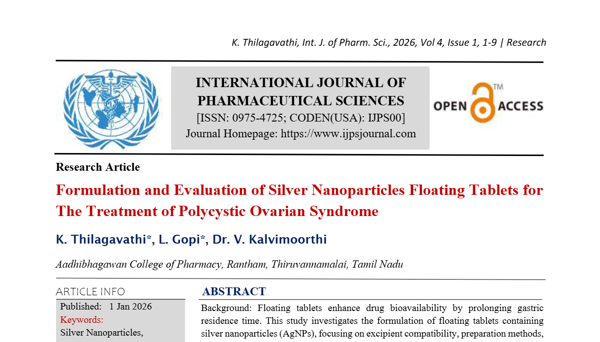 Formulation and Evaluation of Silver Nanoparticles Floating Tablets for The Treatment of Polycystic Ovarian Syndrome