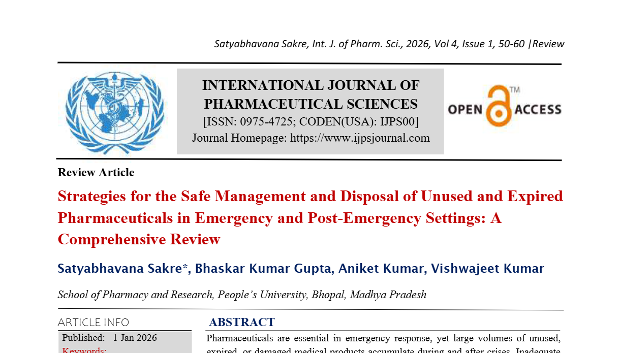 Strategies for the Safe Management and Disposal of Unused and Expired Pharmaceuticals in Emergency and Post-Emergency Settings: A Comprehensive Review