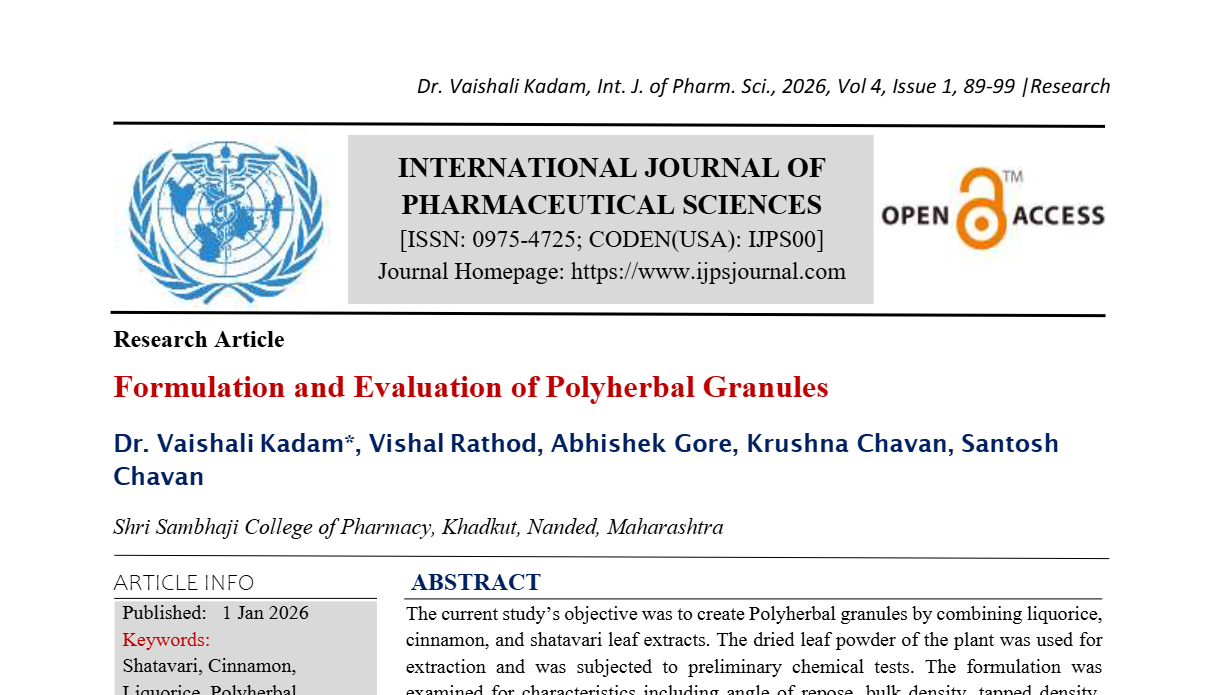 Formulation and Evaluation of Polyherbal Granules