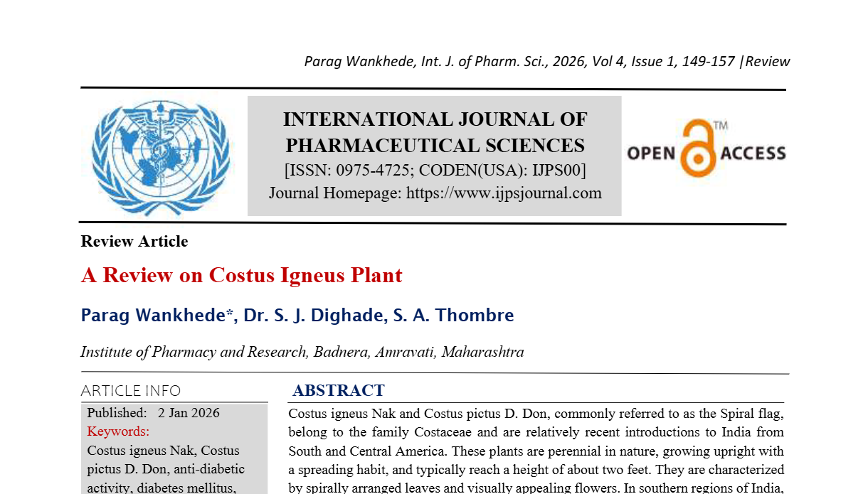 A Review on Costus Igneus Plant