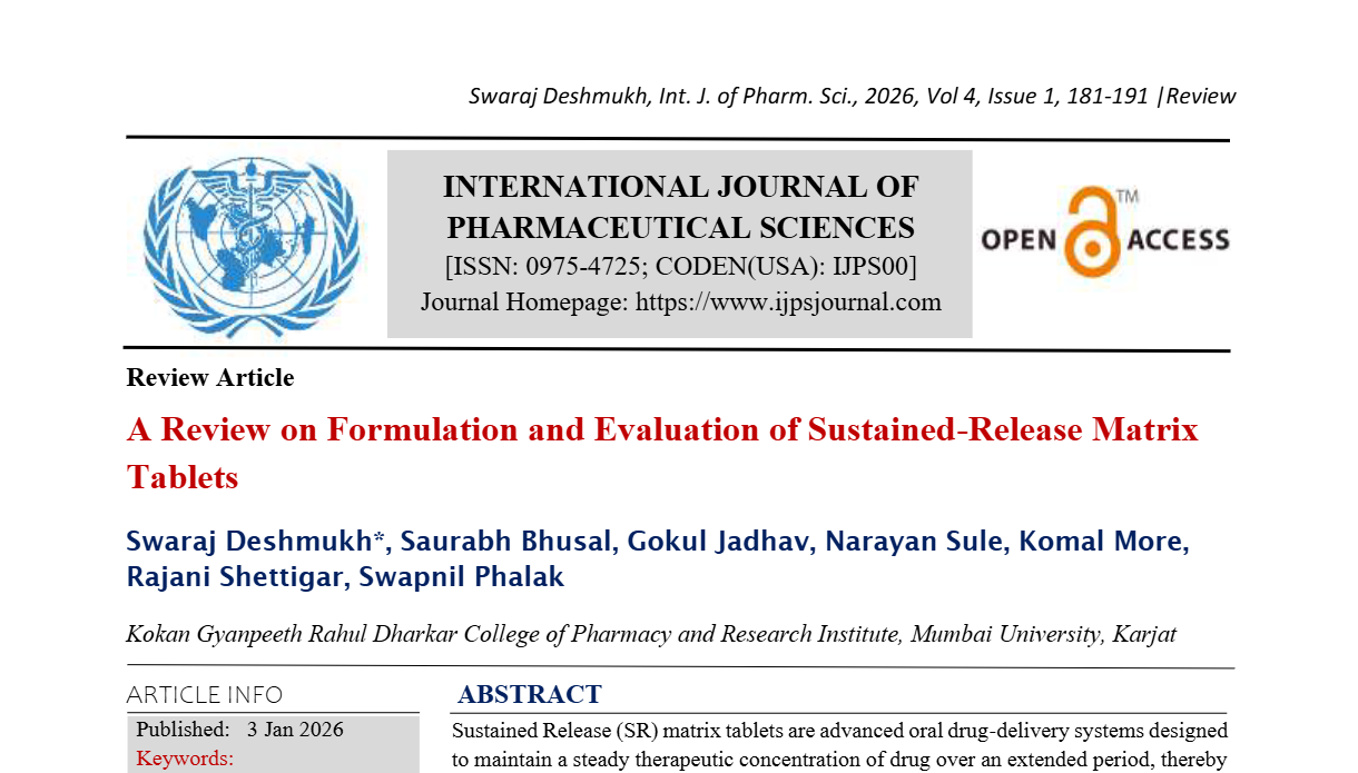 A Review on Formulation and Evaluation of Sustained-Release Matrix Tablets