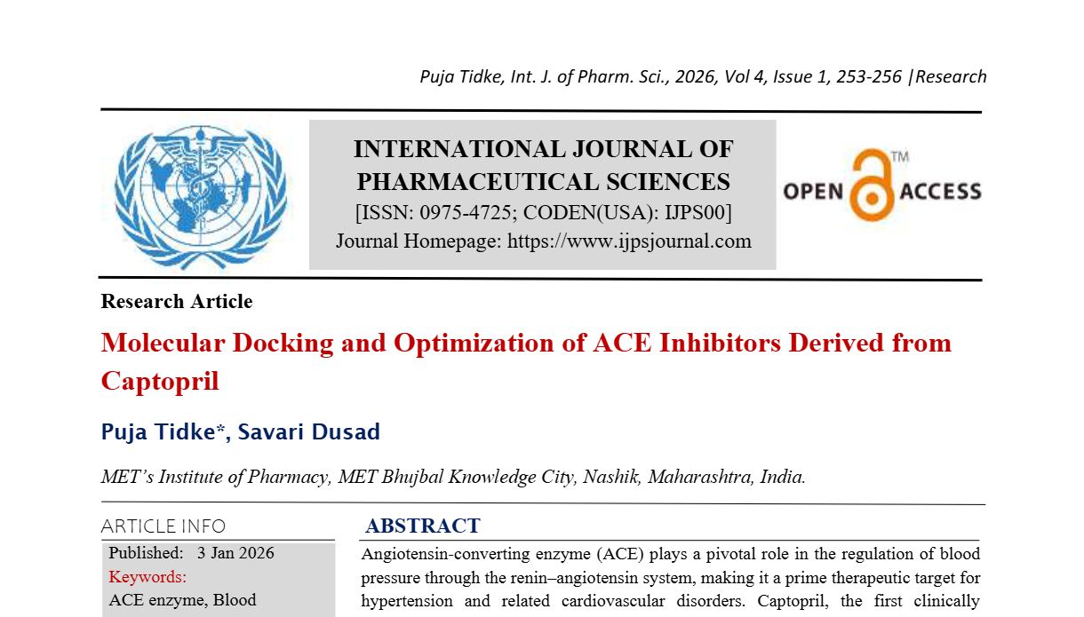 Molecular Docking and Optimization of ACE Inhibitors Derived from Captopril
