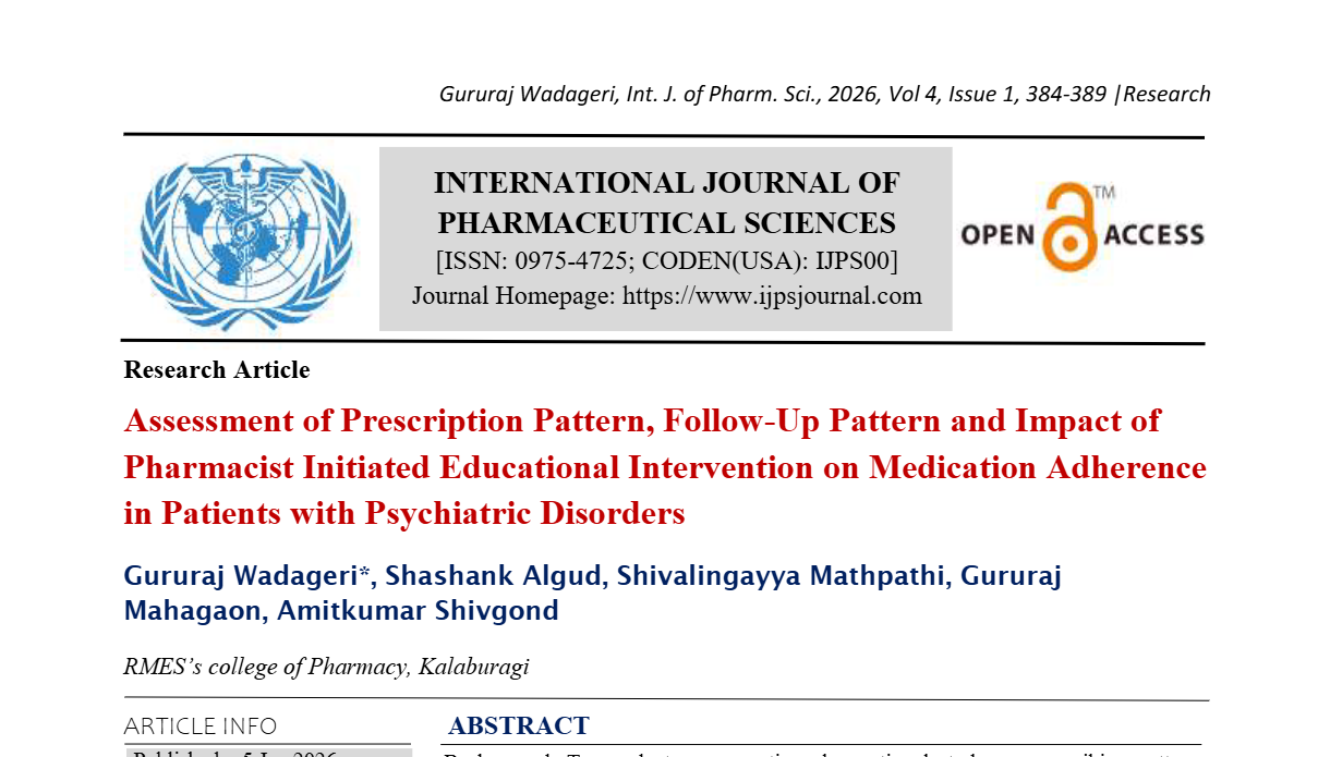 Assessment of Prescription Pattern, Follow-Up Pattern and Impact of Pharmacist Initiated Educational Intervention on Medication Adherence in Patients with Psychiatric Disorders