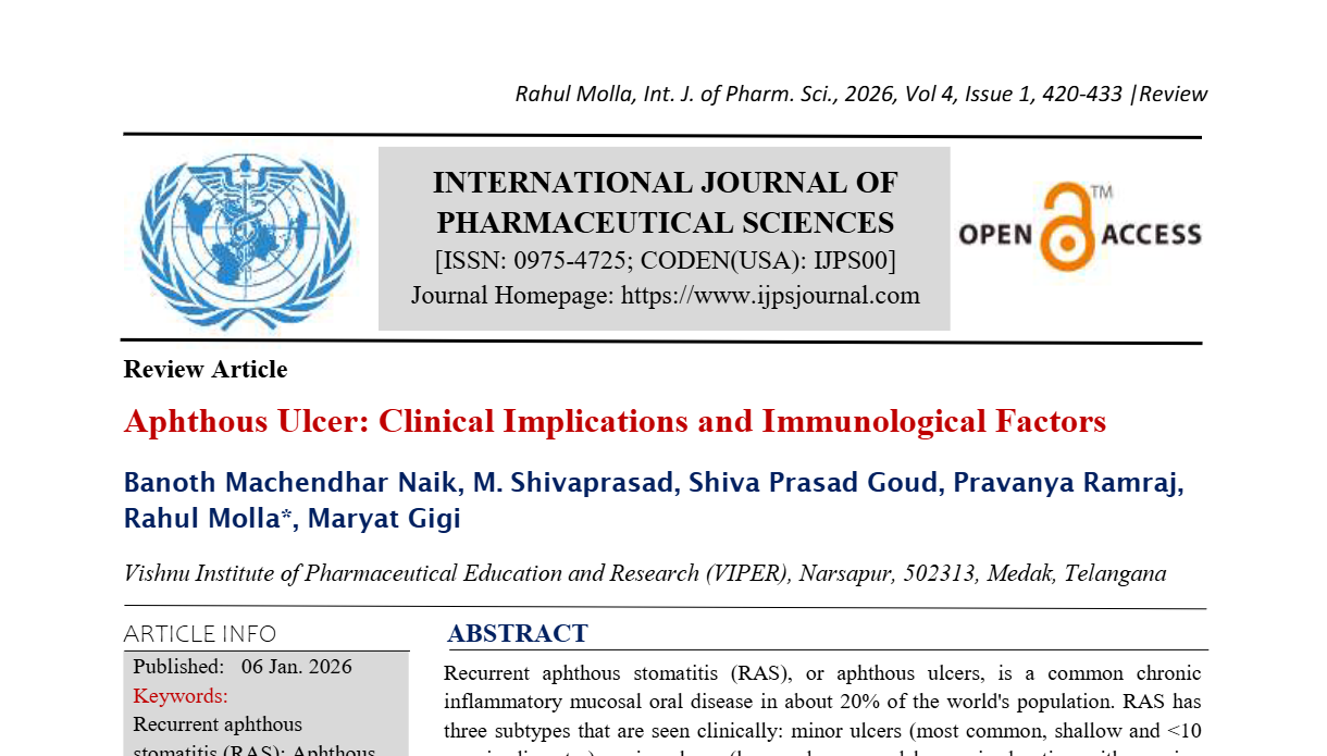 Aphthous Ulcer: Clinical Implications and Immunological Factors 