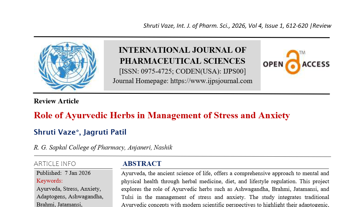 Role of Ayurvedic Herbs in Management of Stress and Anxiety