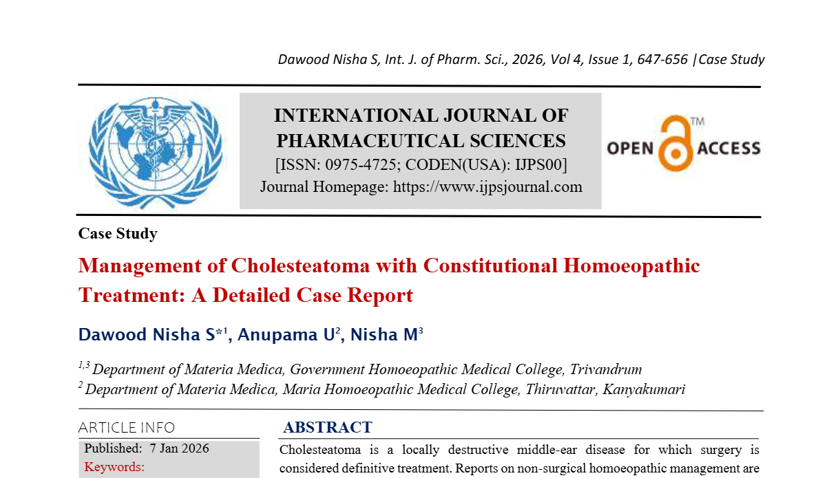 Management of Cholesteatoma with Constitutional Homoeopathic Treatment: A Detailed Case Report