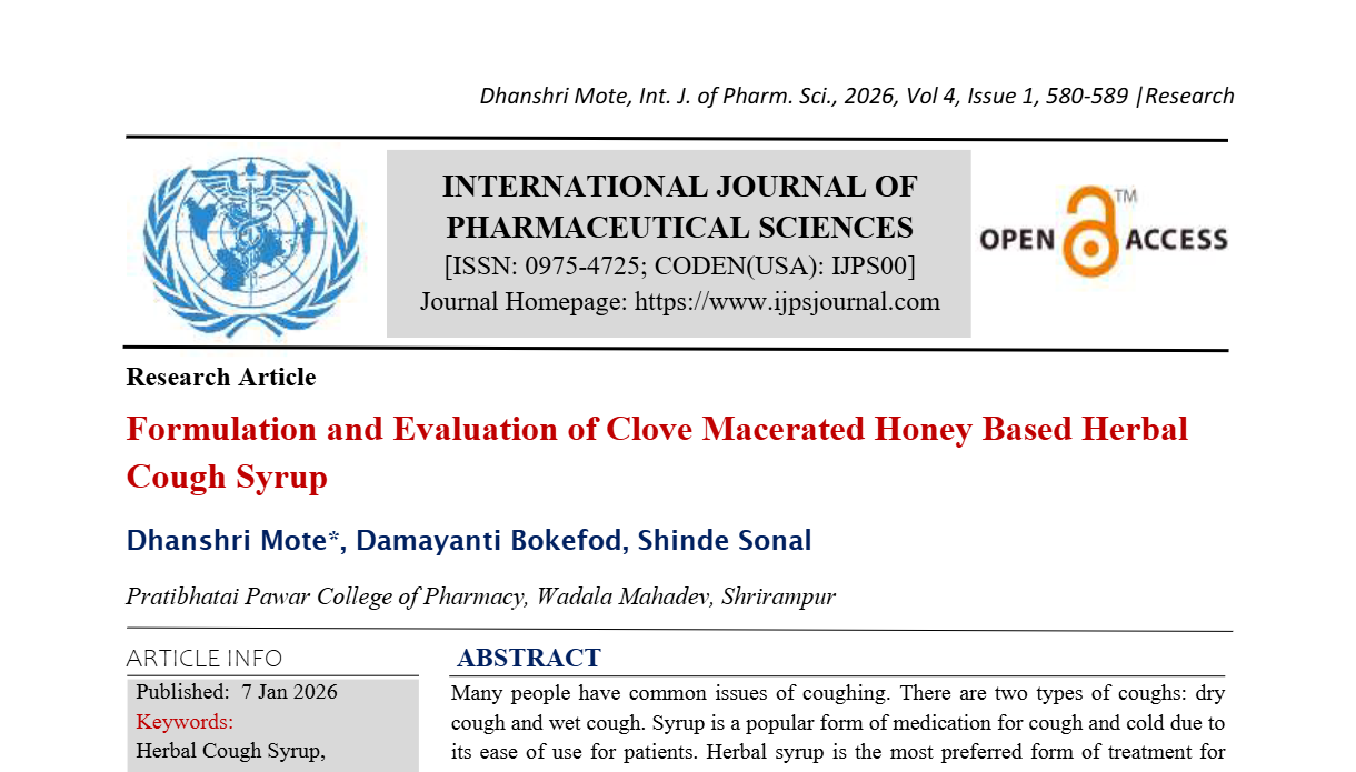 Formulation and Evaluation of Clove Macerated Honey Based Herbal Cough Syrup