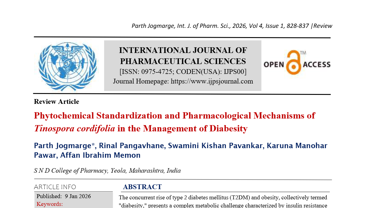 Phytochemical Standardization and Pharmacological Mechanisms of Tinospora cordifolia in the Management of Diabesity