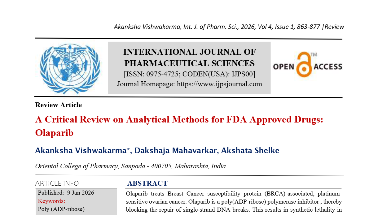 A Critical Review on Analytical Methods for FDA Approved Drugs: Olaparib