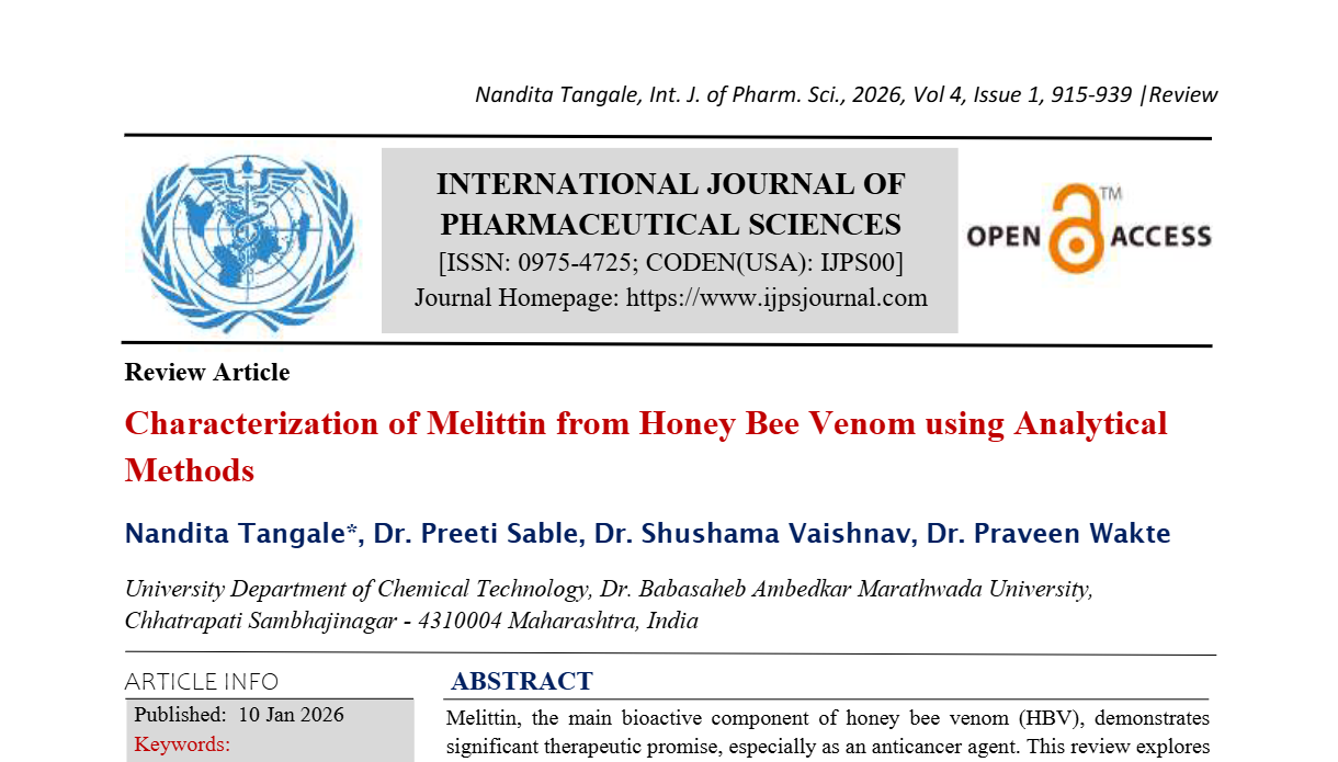 Characterization of Melittin from Honey Bee Venom using Analytical Methods