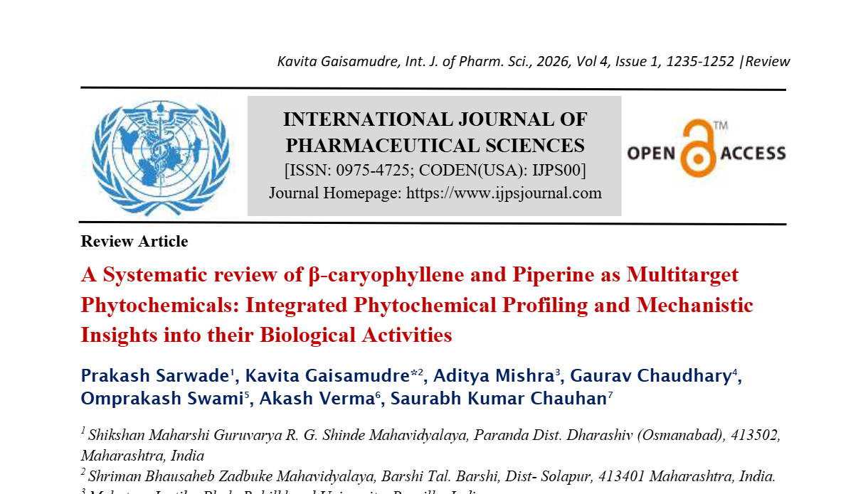 A Systematic review of B-caryophyllene and Piperine as Multitarget Phytochemicals: Integrated Phytochemical Profiling and Mechanistic Insights into their Biological Activities