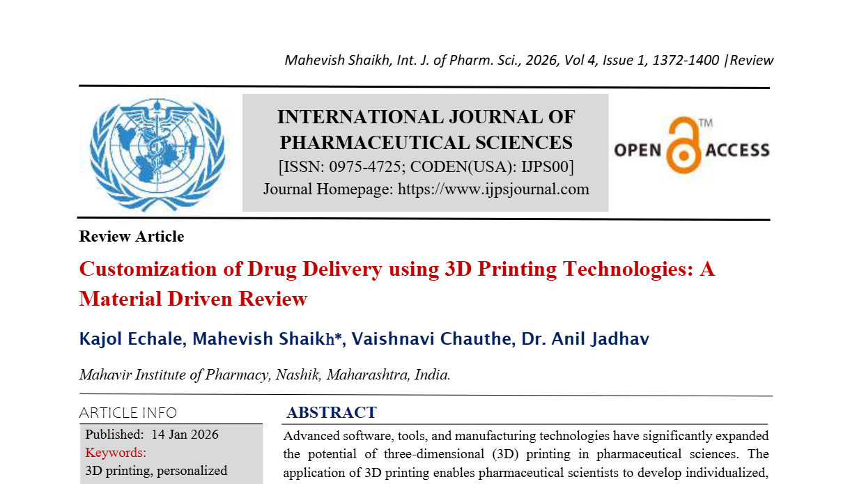Customization of Drug Delivery using 3D Printing Technologies: A Material Driven Review