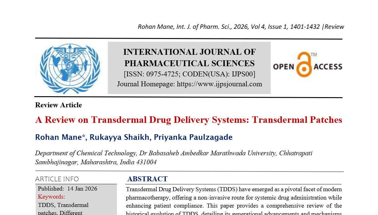 A Review on Transdermal Drug Delivery Systems: Transdermal Patches