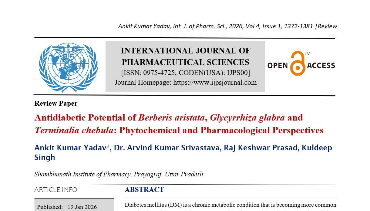 Antidiabetic Potential of Berberis aristata, Glycyrrhiza glabra and Terminalia chebula: Phytochemical and Pharmacological Perspectives