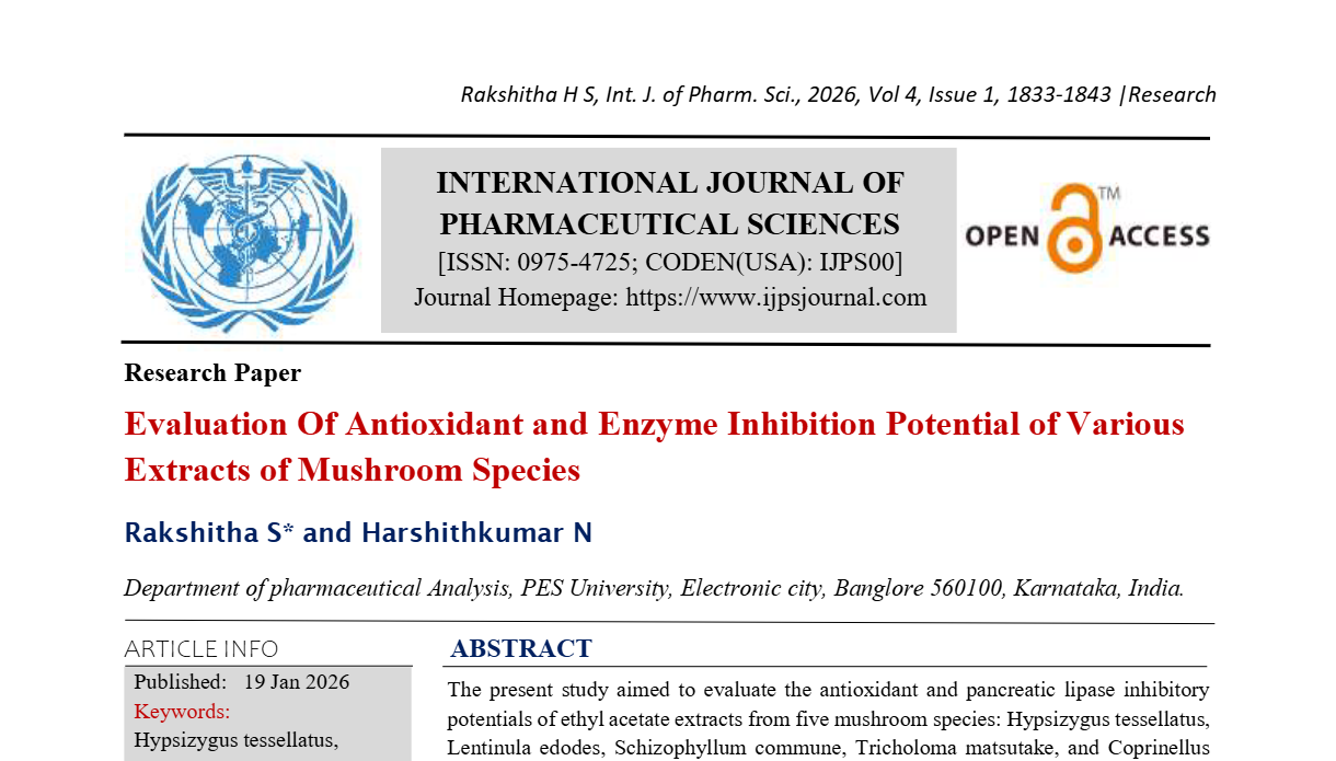 Evaluation of antioxidant and enzyme inhibition potential of various extracts of mushroom species