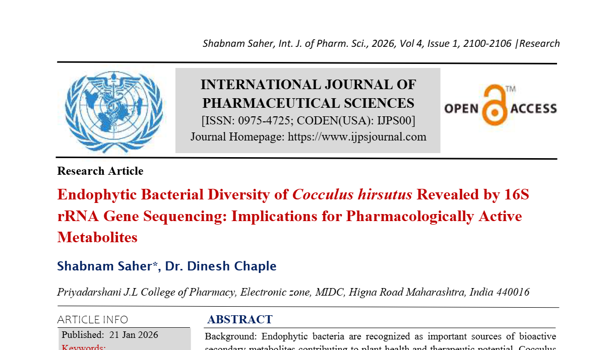 Endophytic Bacterial Diversity of Cocculus hirsutus Revealed by 16S rRNA Gene Sequencing: Implications for Pharmacologically Active Metabolites