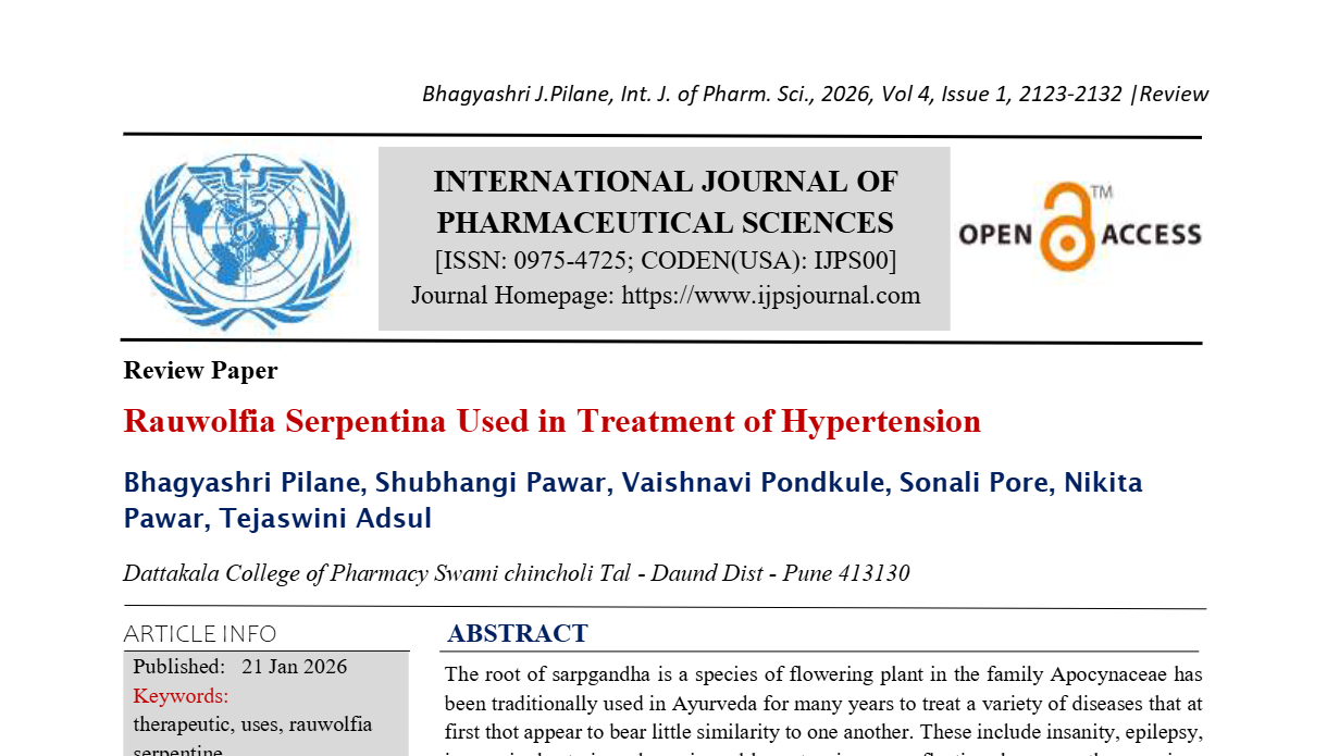 Rauwolfia Serpentina Used in Treatment of Hypertension.