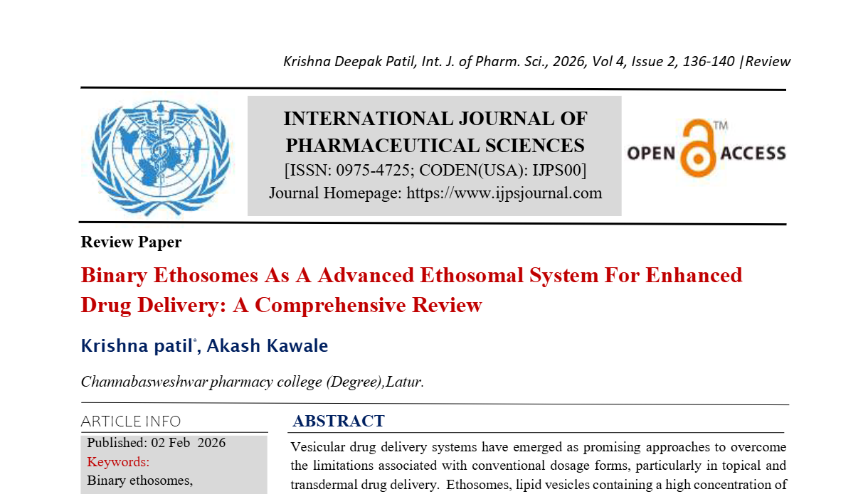 Binary Ethosomes As A Advanced Ethosomal System For Enhanced Drug Delivery: A Comprehensive Review 
